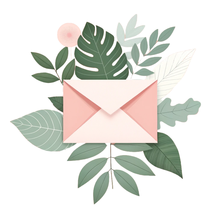 Artwork of envelope with surrounding leaves